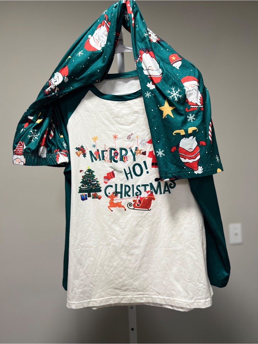 Kids Christmas Raglan Shirt with Green Holiday Sleeves